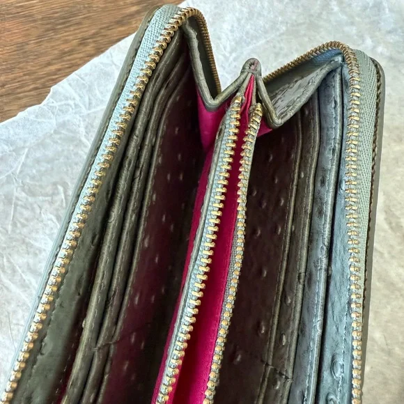 NWT Marc Jacobs Ostrich Zip Around Wallet - Gray / Pink - Picture 7 of 9